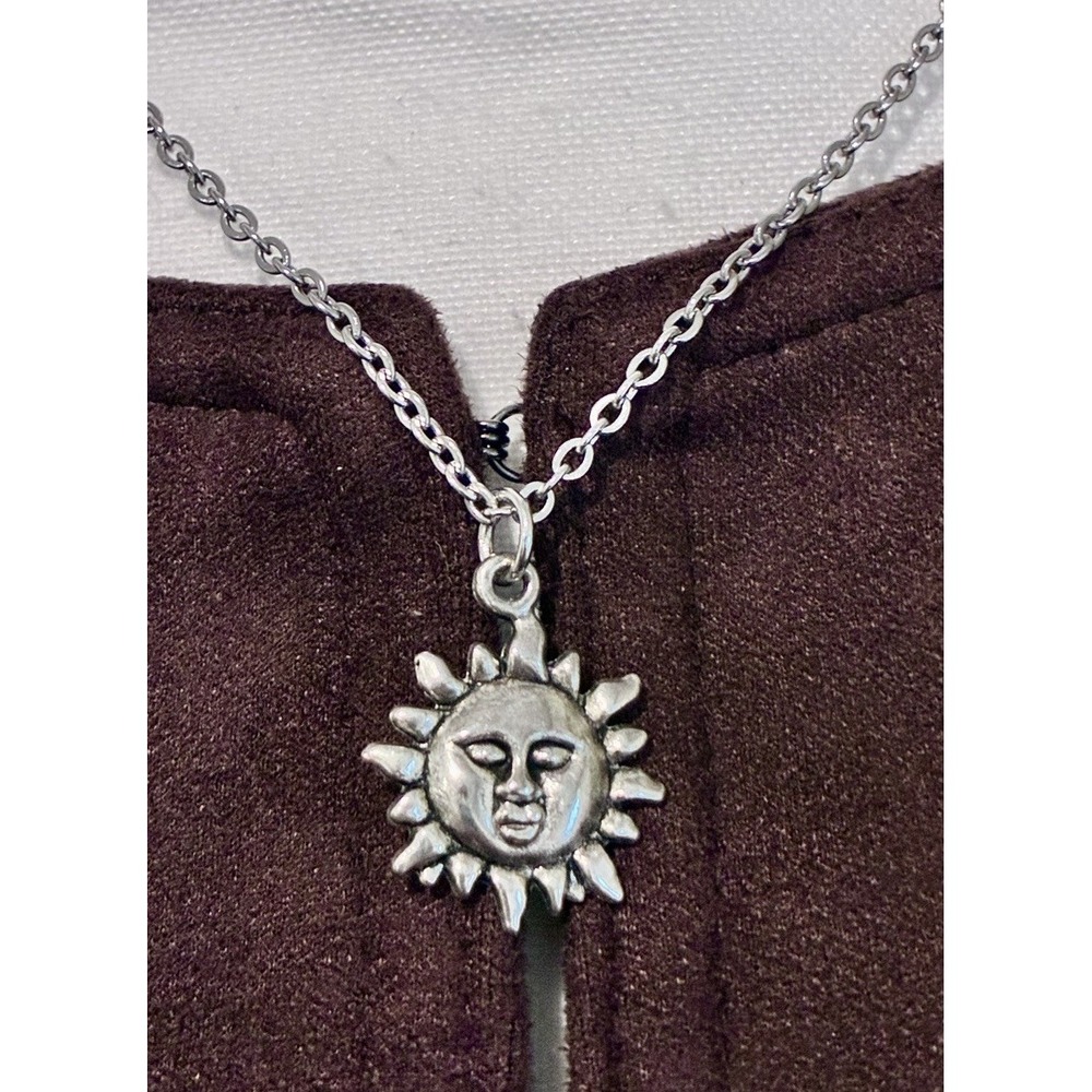 Silver Sun Face Celestial Charm Pendant Necklace
